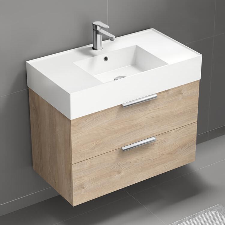 Bathroom Vanity Bathroom Vanity, Modern, 32 Inch, Floating, Brown Oak Nameeks DERIN224